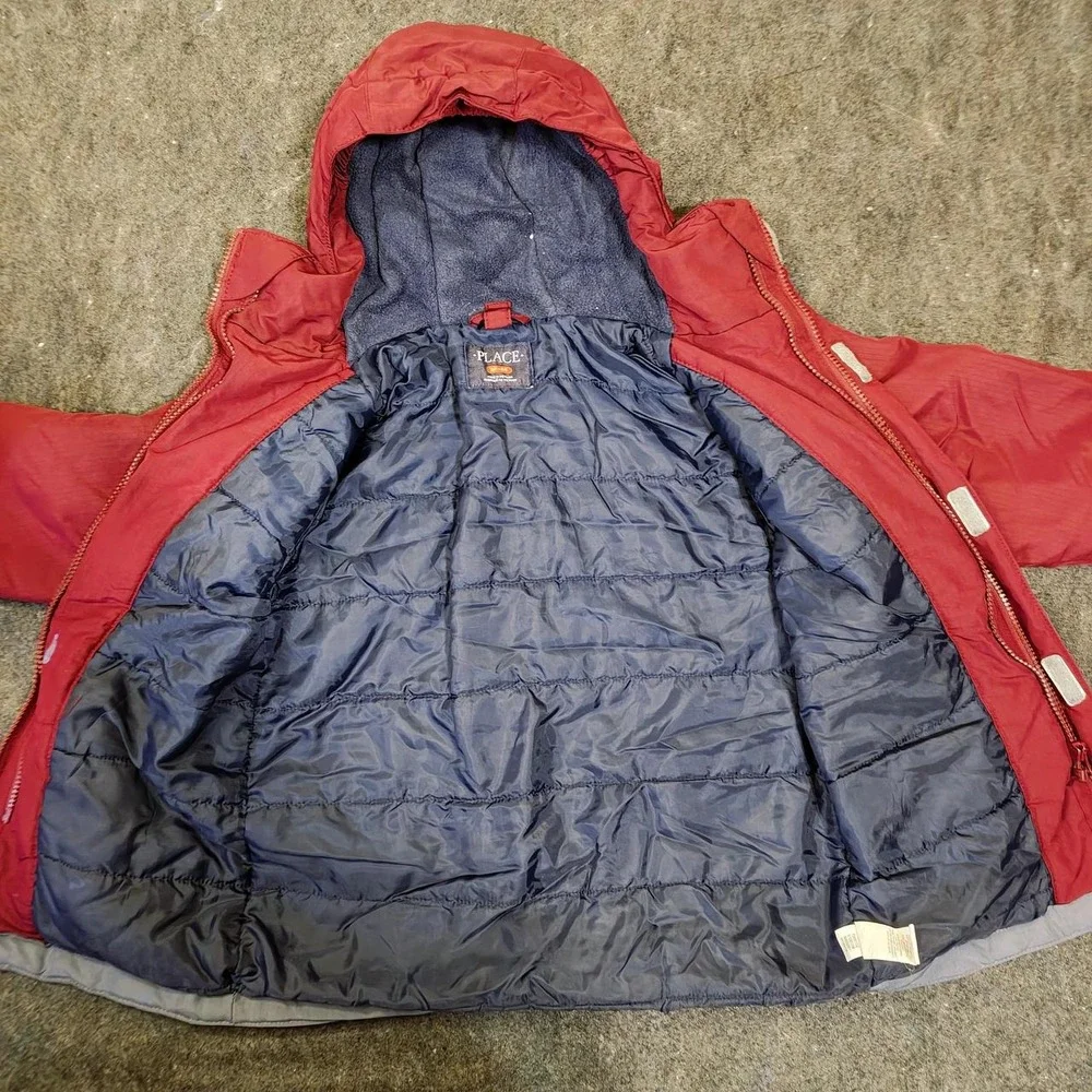 The Childrens Place Kids Red Grey Ski Jacket Hooded Coat Size S 5/6